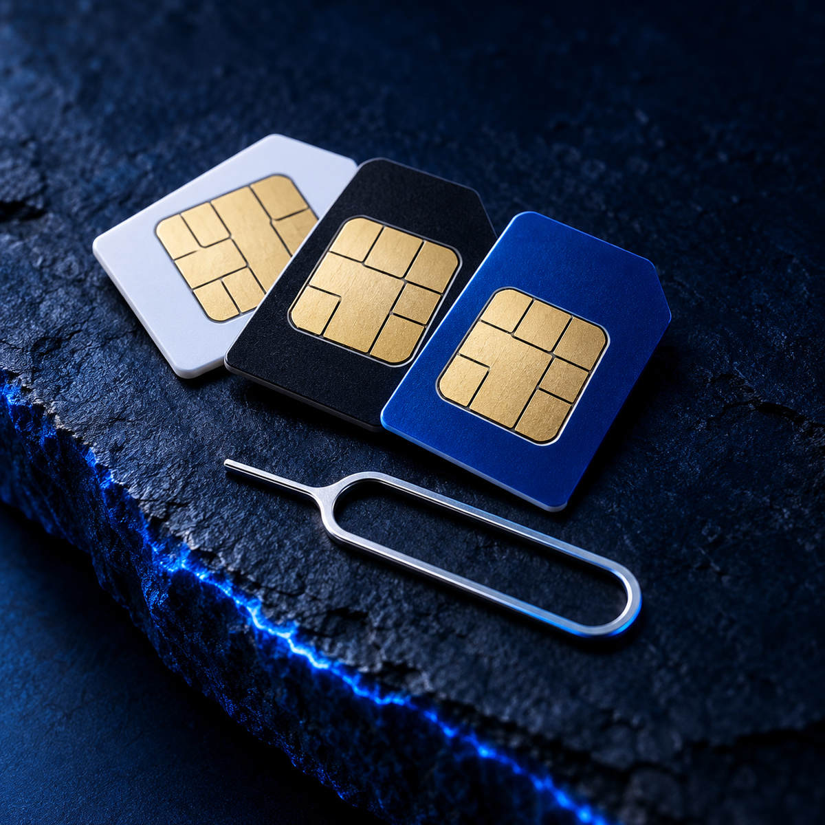 Prepaid SIM cards on a dark surface